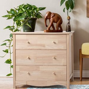 vingli upgraged unfinished 3 drawer dresser for bedroom natural solid wood dresser color diy, farmhouse dresser with spacious storage chests of drawers with full extension drawer slides, rustic style