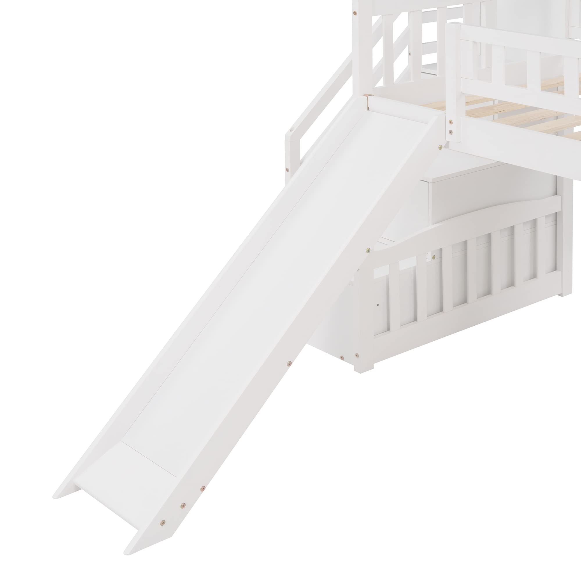 CITYLIGHT Twin Loft Bed with Stairs and Slide, Wooden House Loft Bed with Slide, Loft Bed Twin with Storage Staircase, Kids Loft Bed Frame for Girls or Boys,No Box Spring Needed, White