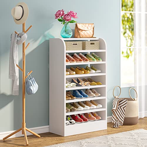 LITTLE TREE Shoe Shelf for Entryway, 8-Tier Shoe Rack Cabinet, 21 Pair Shoe Storage Organizer, White