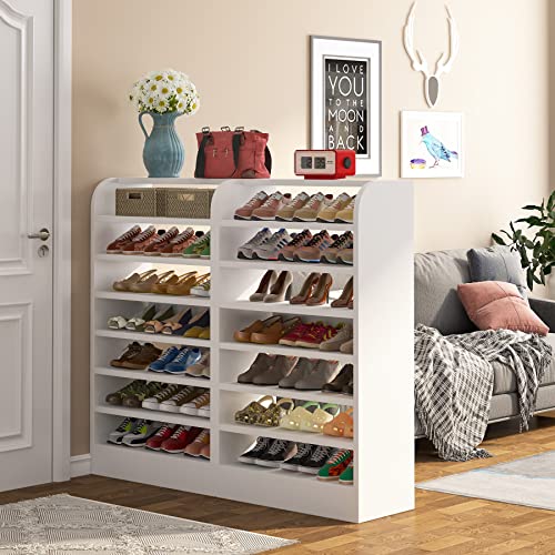 LITTLE TREE Shoe Shelf for Entryway, 8-Tier Shoe Rack Cabinet, 21 Pair Shoe Storage Organizer, White