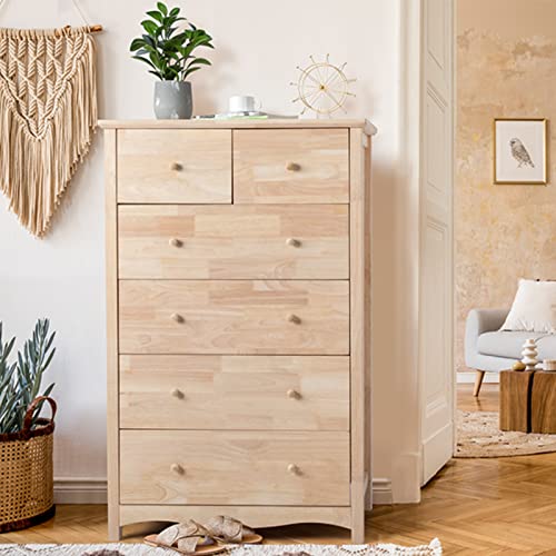 VINGLI Unfinished 6 Drawer Dresser, Natural Solid Wood Dresser Color DIY, Upgraged Rustic Farmhouse Tall Dresser with Spacious Storage Chests of Drawers with Full Extension Drawer Slides