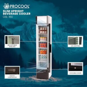 Procool Slim Display Cooler; Upright Beverage Merchandiser; 5.7 Cubic Ft.; 15.4" Wide