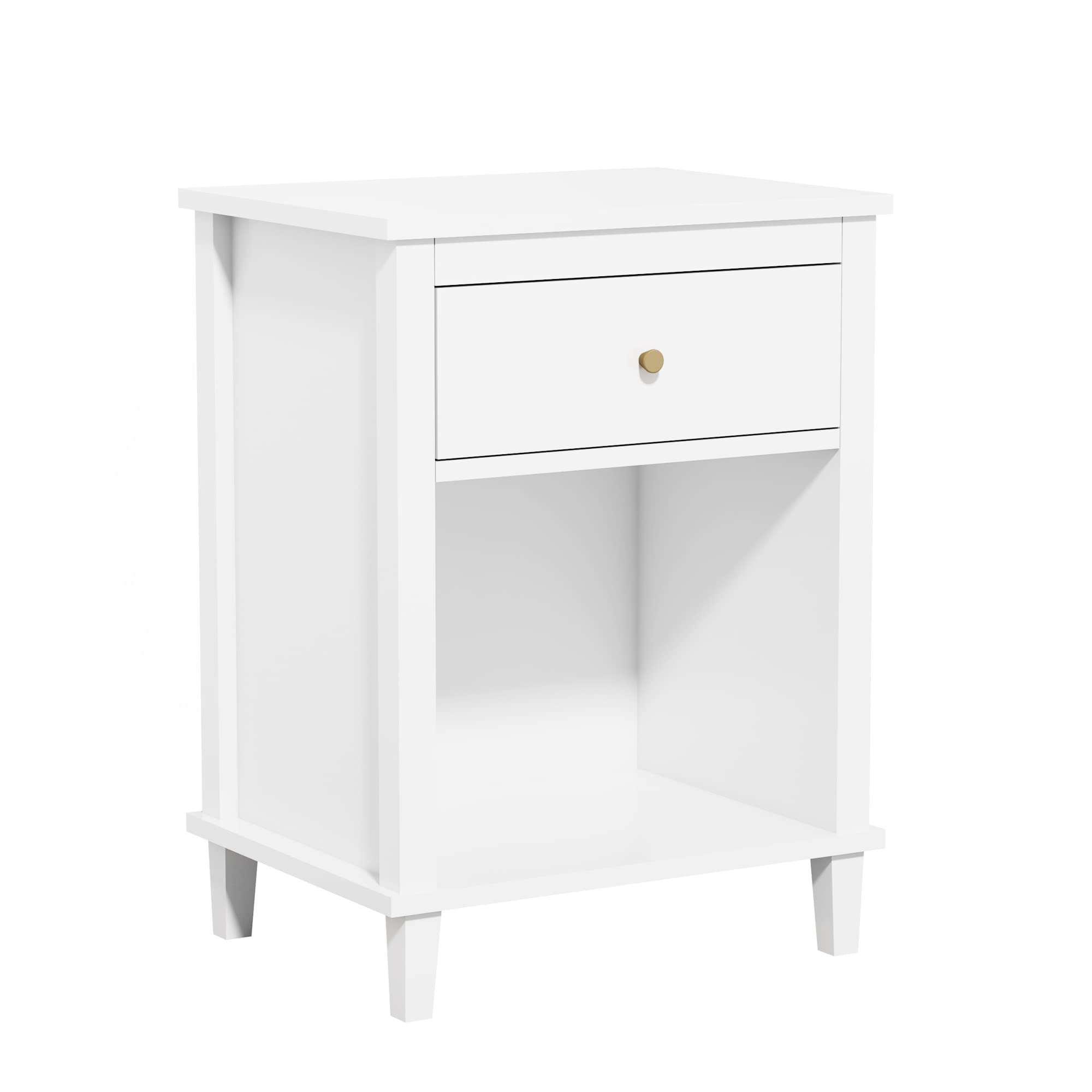 FAMIKITO Nightstand with 1 Drawer, 26.68 Inch Bedside Furniture with Open Storage Shelf for Kids, Girls, and Boys, Nightstand for Bedroom, White