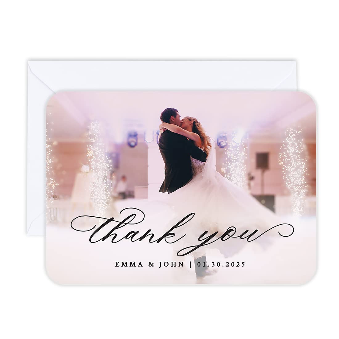 Andaz Press 5x7 Inch Photo Personalized Wedding Thank You Cards With Envelopes, Classic Wedding Thank You Card With Message, Customized Thank You Cards,Wedding Thank You Notes Bulk 24 Pack Made in USA