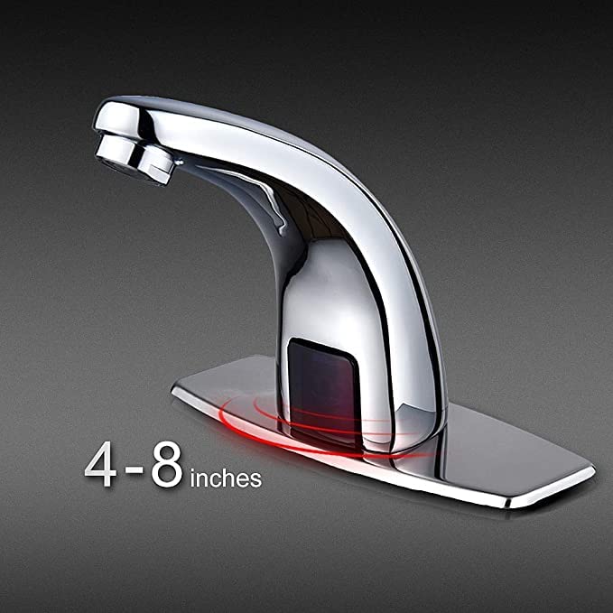 Halo Sanitary Touchless Bathroom Faucet Automatic Motion Sensor Faucet with Hole Cover Deck Plate Chrome