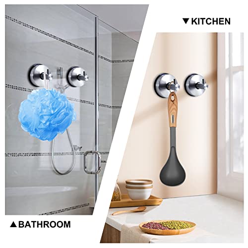 CTOHN Suction Cup Hooks for Shower, SUS 304 Stainless Steel Vacuum Towel Hooks Wall Mounted, Brushed Nickel Silver Shower Hooks for Bathrooms