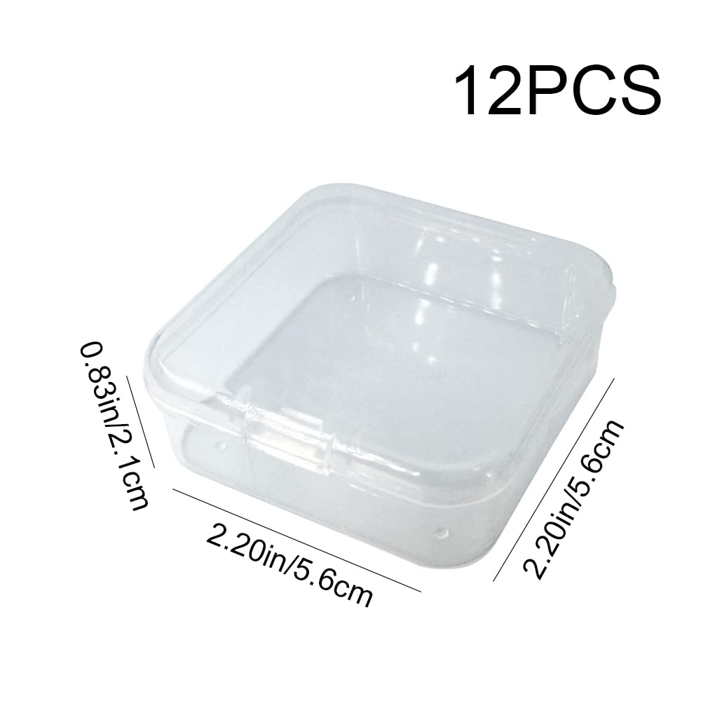 OHAOLYLE 12 Pack Mini Beads Plastic Storage Container Box Case with Flip-Up Lid Small Clear Square Box for Collecting Small Items Jewelry Crafts Game Pieces(2.2 * 2.2 * 0.8in)