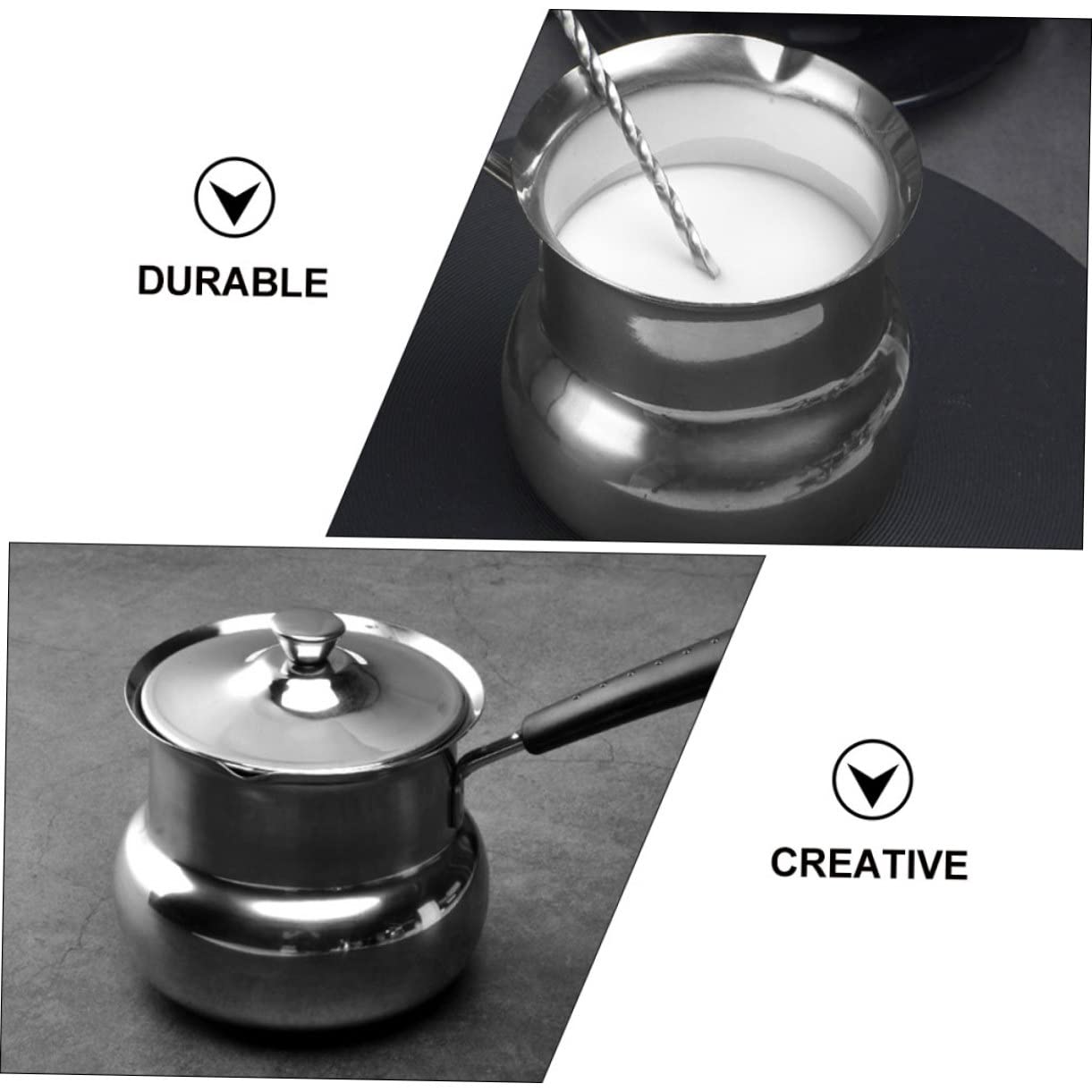 SHERCHPRY Milk Frothing Pitcher Stainless Steel Melting Pots Mini Milk Pot Butter Warmer Pan Miniature Saucepan Turkish Coffee Maker Soup Pot with Lid Cover for Kitchen 700ml Espresso Accessories