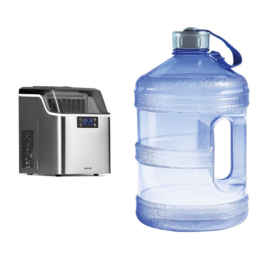 Newair 45 lbs. Portable Countertop Clear Ice Maker + New Wave Enviro Iconic 1 Gallon BPA Free Water Bottle