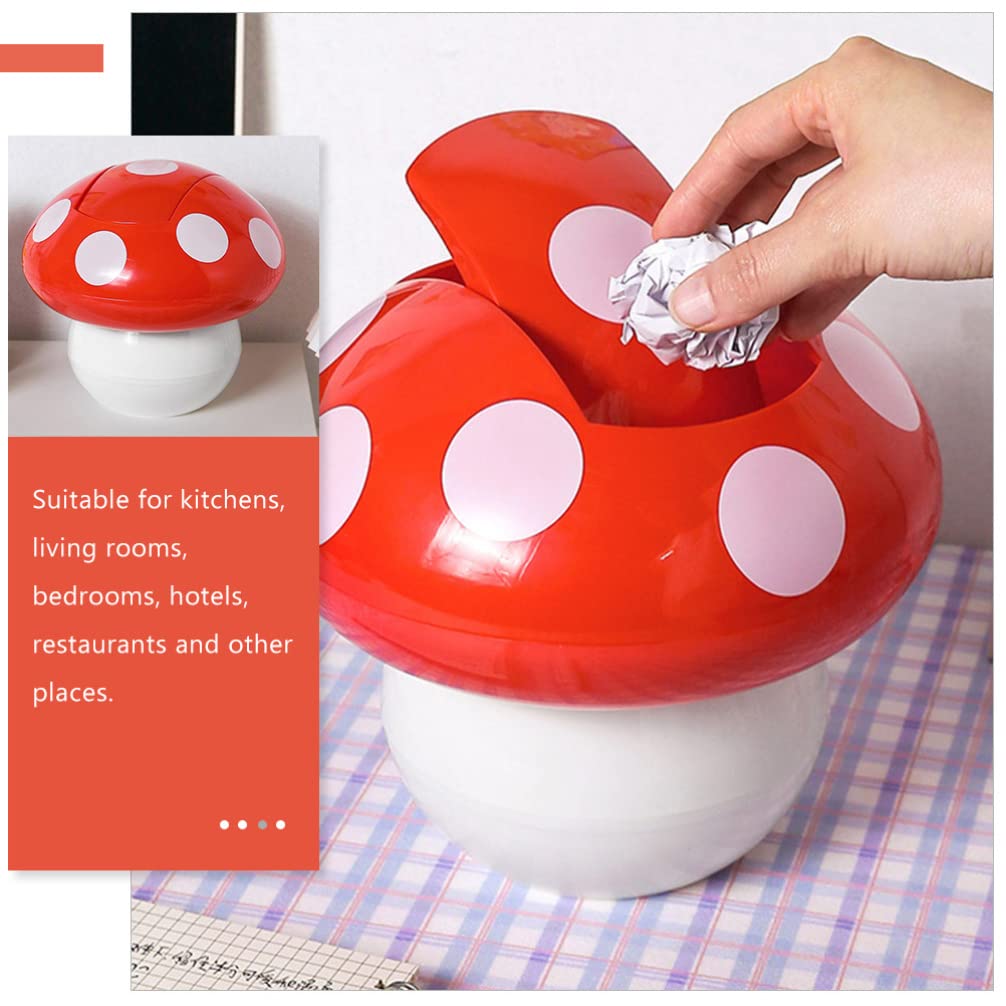 Cabilock Car Mushroom Decor Mini Trash Can Mushroom Shaped Plastic Mini Wastebasket with Swing Lid Tiny Desktop Waste Garbage Bin Pen Holder Waste Container for Disposing Lint Tissues Mushroom Decor