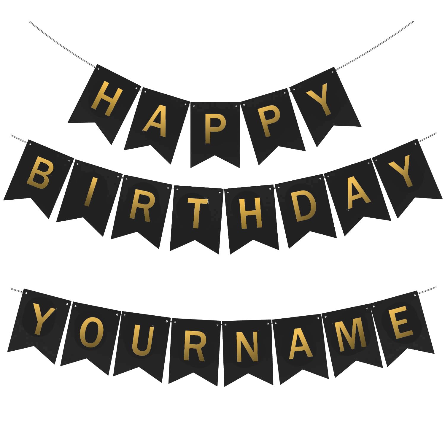 Custom Birthday Banner, Happy Birthday Bunting Banner with Name, Make Your Own Banner for Bday Party, Black Birthday Sign with 26 A-Z Letter Banners 2 Set