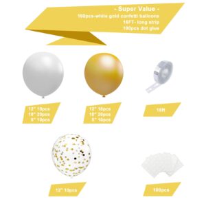 KBZVNAF White Gold Balloons Garland Kit - 100Pcs White Metallic Gold and Gold Confetti Latex Balloons Arch for Wedding Baby Shower Engagement Birthday Party Decorations