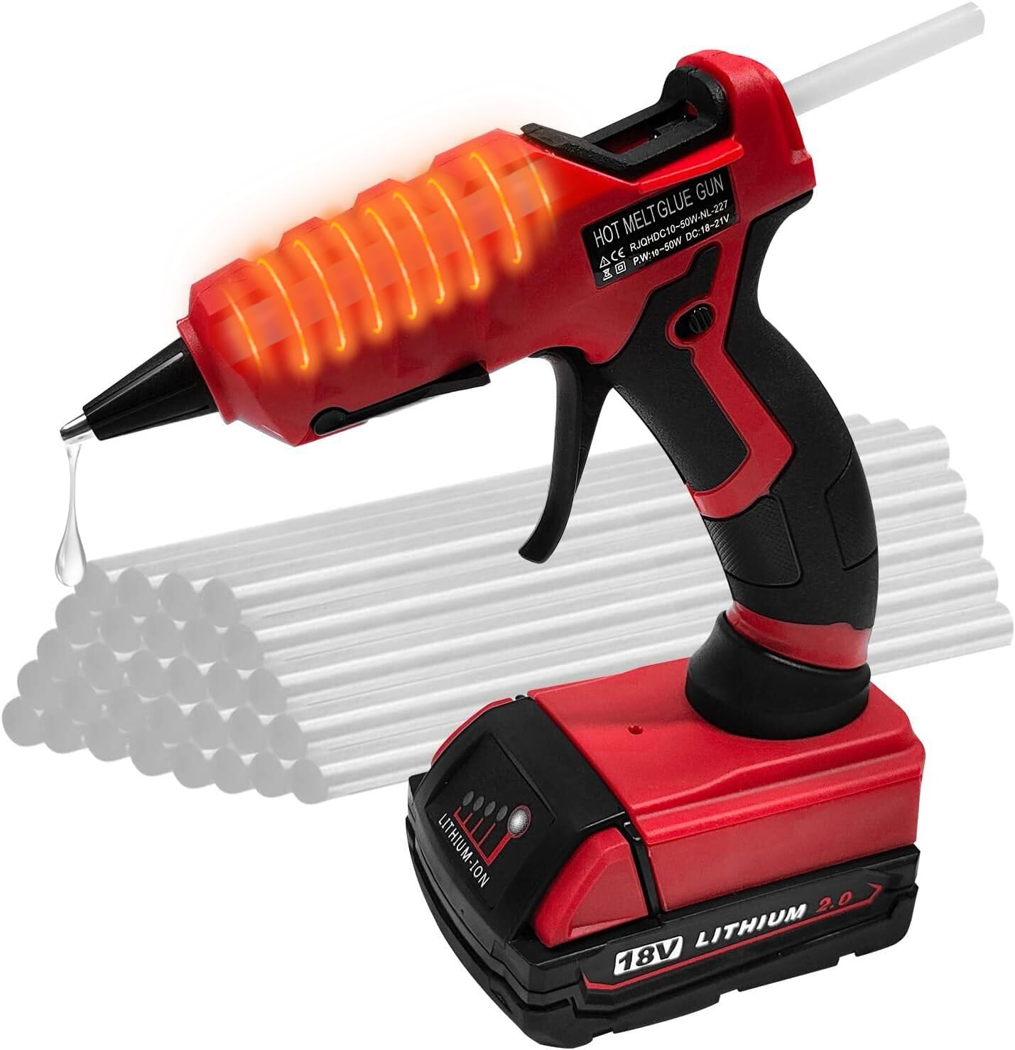 2 AH Battery Cordless Hot Glue Gun, Suitable for Milwaukee M18 18V Li-ion Battery,for Arts & Crafts & DIY & Repairs, 30s Quick Preheat Hot Melt Glue Gun with 30 Pcs Glue Sticks(7 * 150mm)