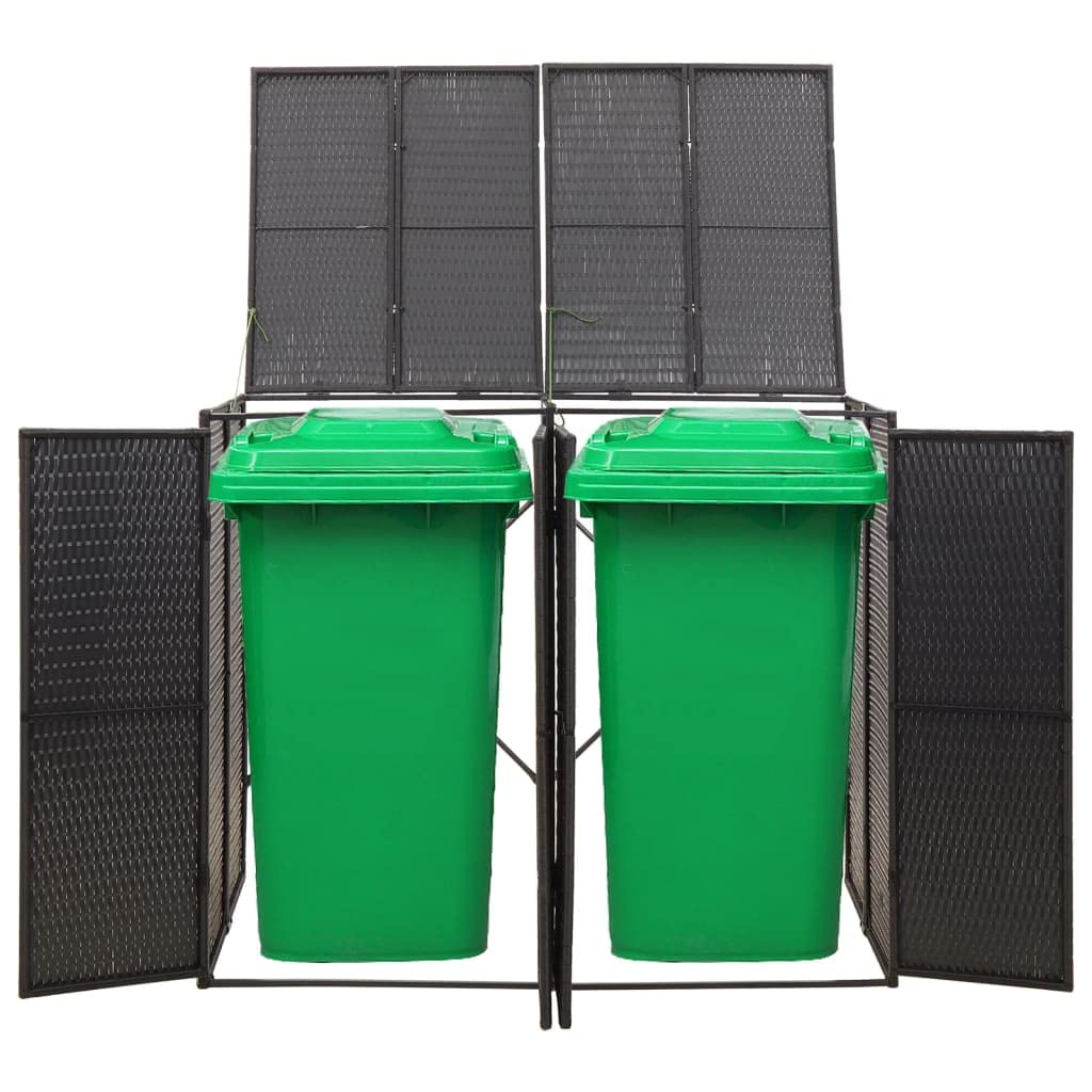 vidaXL Double Wheelie Bin Shed Outdoor Patio Recycling Dustbin Trash Cover Store Garden Wheelie Bin Storage Black 140x80x117 cm Poly Rattan