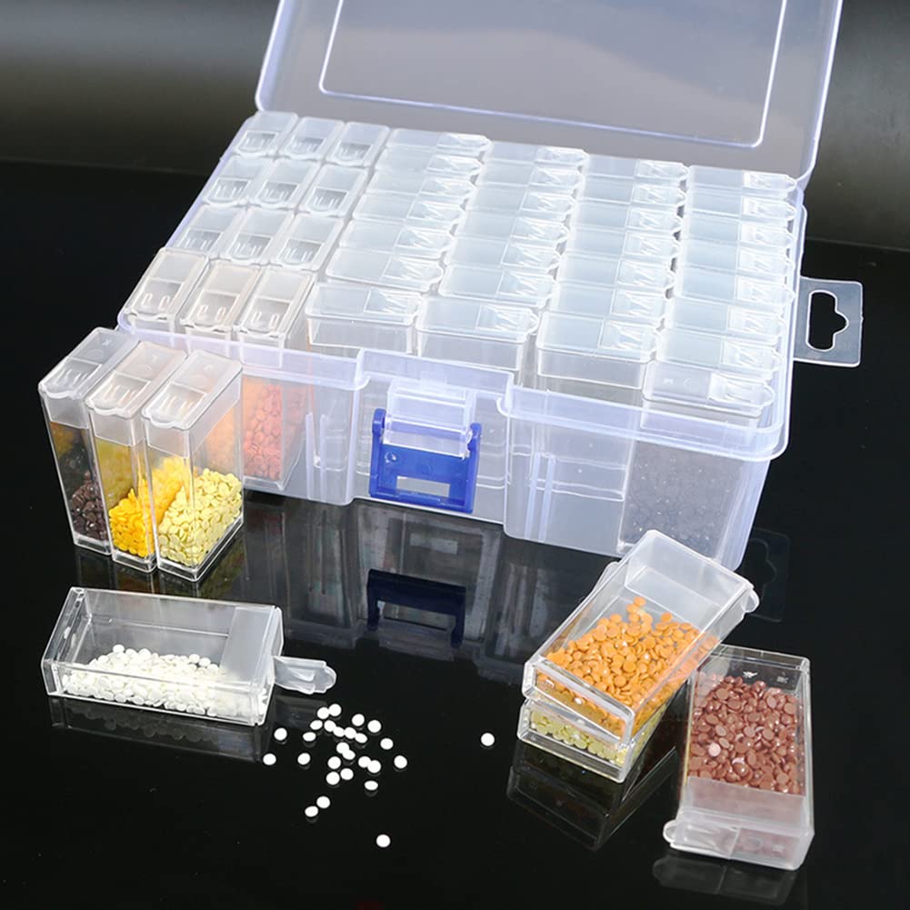 Large Clear Bead Organizer Box - 44 Slots Diamond Picture Storage Containers, 5D Diamond Embroidery Accessories Bead Organizer Case with Label Stickers for Art Craft, Storage Containers