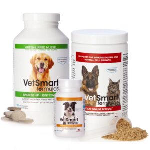 vetsmart formulas advanced joint supplement for dogs bundled with probiotics and critical immune defense for dogs and cats