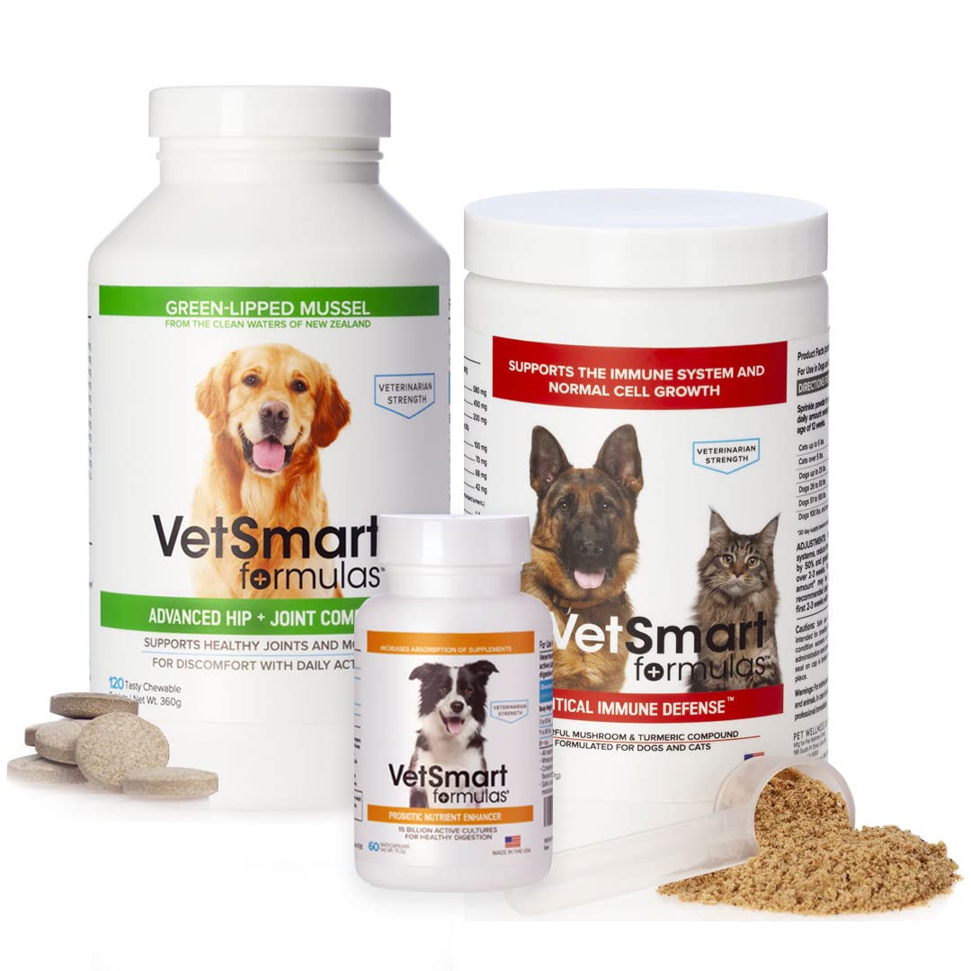 VetSmart Formulas Advanced Joint Supplement for Dogs Bundled with Probiotics and Critical Immune Defense for Dogs and Cats