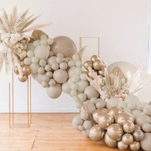 Boho Balloon Garland, 115PCS Beige Balloons Neutral Balloon Arch Kit with Champagne Balloon White Sand Double Stuffed Balloons for Birthday Party Wedding Bridal Shower Decorations (Beige)