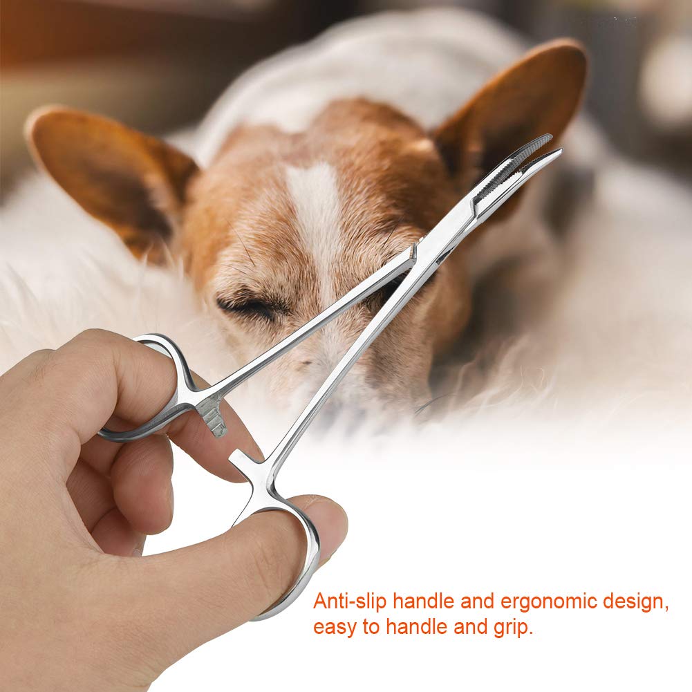 POCREATION Dog Ear Powder Dog Ear Powder Pet Ear Hair Tweezers, Stainless Steel Curved Tip Ear Hair Tweezers Stainless Steel Pet Dog Cat Ear Hair Tweezers Curved Tip Cleaning Clamp (S 7.9In)