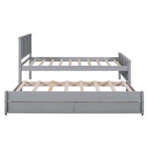 Merax Wood Bed with Trundle and 2 Drawers Twin Daybed Frame for Kids Teens Adults/No Box Spring Needed Grey