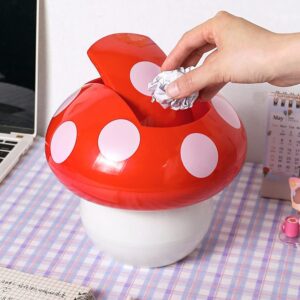 Cabilock Car Mushroom Decor Mini Trash Can Mushroom Shaped Plastic Mini Wastebasket with Swing Lid Tiny Desktop Waste Garbage Bin Pen Holder Waste Container for Disposing Lint Tissues Mushroom Decor