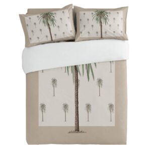 3 Pieces Duvet Cover Cal King Bedding Sets Coastal Beach Green Palm Trees Luxury Soft Comforter Cover with Pillowcases Summer Tropical Coconut Tree Microfiber Quilt Covers Set for Bedroom Decor