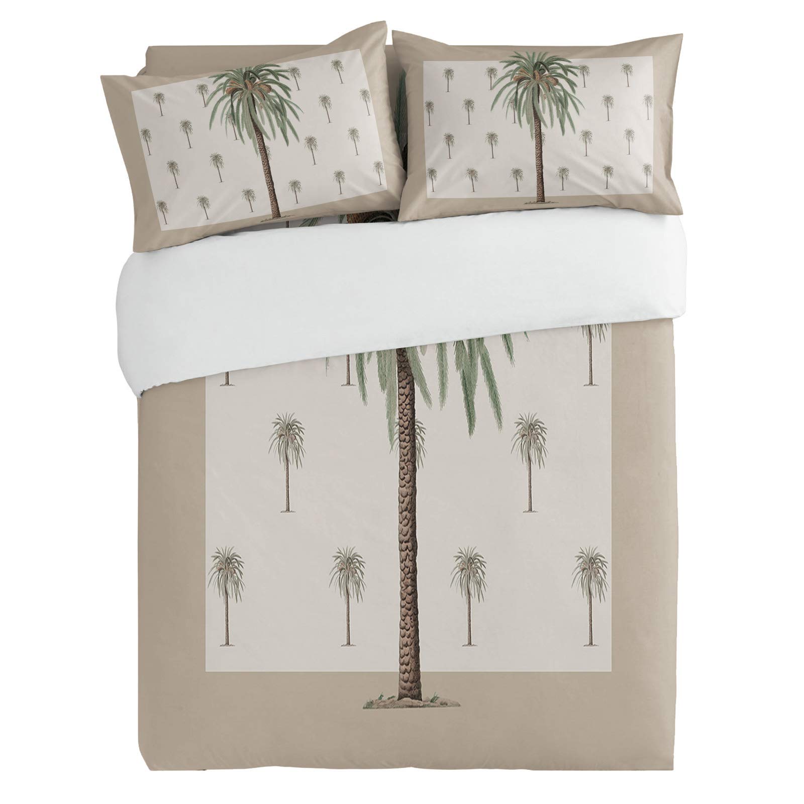 3 Pieces Duvet Cover Cal King Bedding Sets Coastal Beach Green Palm Trees Luxury Soft Comforter Cover with Pillowcases Summer Tropical Coconut Tree Microfiber Quilt Covers Set for Bedroom Decor