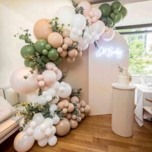 topico wedding balloon garland arch kit 143pcs avocado green peach balloons for kids birthday baby shower bridal shower theme party halloween thanksgiving decor supplies