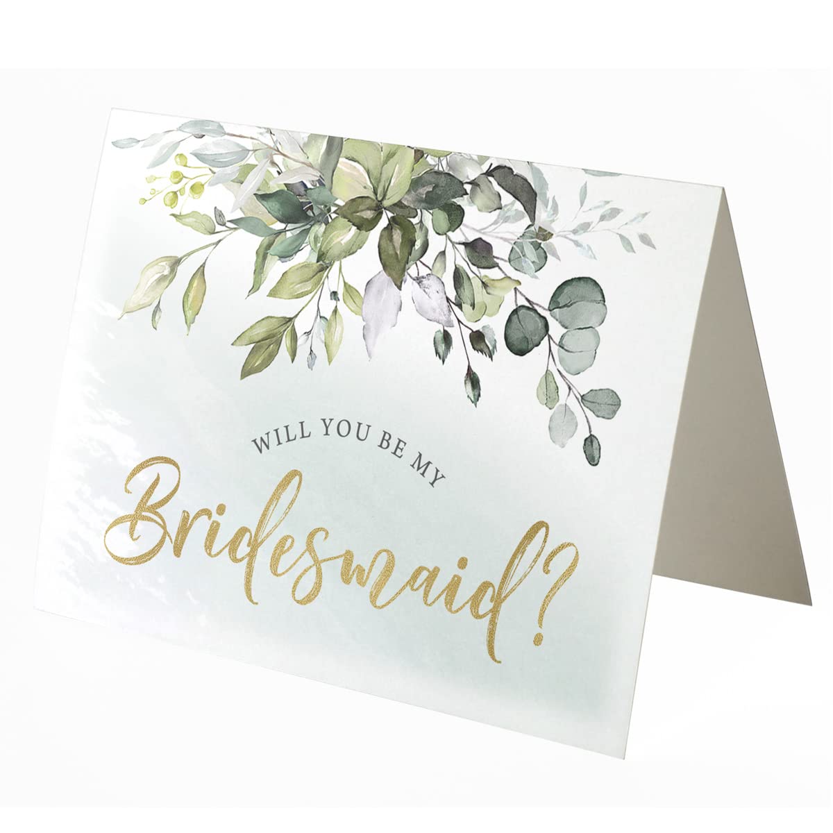 Printed Party Bridemaid Proposal Kit, 16 Cards and Envelopes, Greenery Eucalyptus, Includes Maid of Honor, Matron of Honor, and Flower Girl