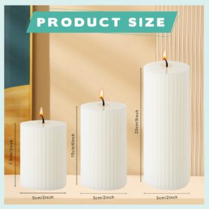 Set of 12 Ribbed Pillar Candles Soy Wax Home Decor Modern White Candles with Cotton Wick for Wedding, Home, Restaurants, Spa, Church Decoration, 2 x 3 Inch, 2 x 6 Inch, 2 x 8 Inch