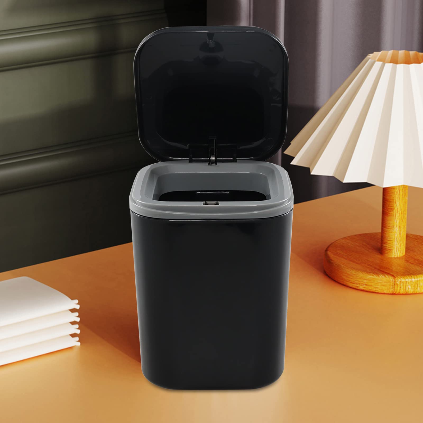 Hommp 0.5 Gallon Tiny Countertop Trash Can, Mini Desktop Garbage Can with Push-Button, Black