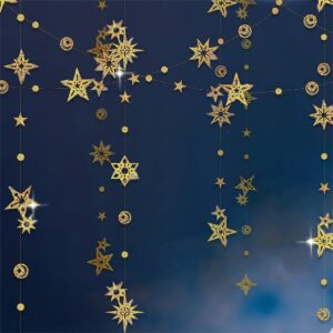 cheerland glitter gold star garland star party decorations starry banner backdrop hanging stars moon and stars garland birthday decorations gold party decor ramadan eid new year graduation streamer