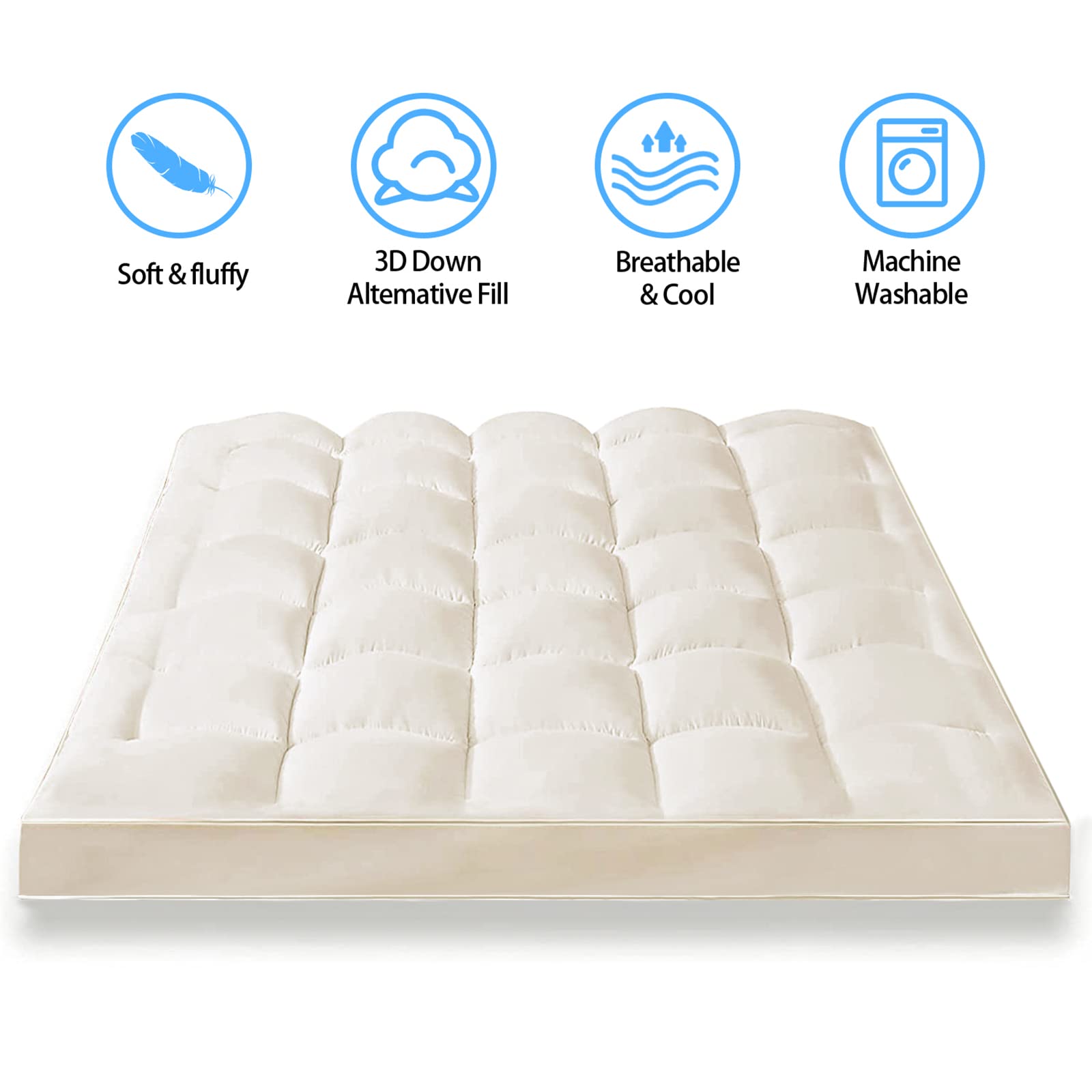 CYMULA Queen Mattress Topper Cover Cooling Mattress Pad Pillow Top Mattress Cover Quilted Fitted Mattress Protector with 8-21 Inch Deep Pocket