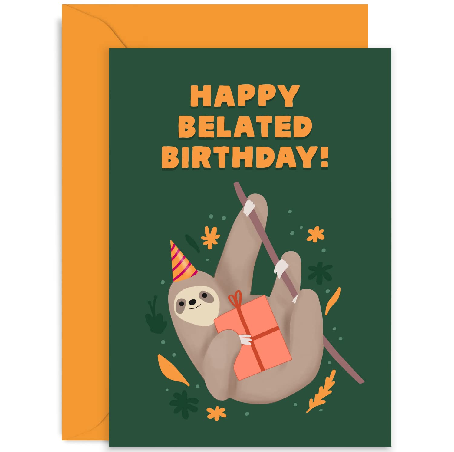 Old English Co. Sloth Funny Belated Birthday Card for Him or Her - Sorry Late Birthday Card for Friend and Family - Cute Delayed Birthday Card - Funny Sloth Card | Blank Inside with Envelope