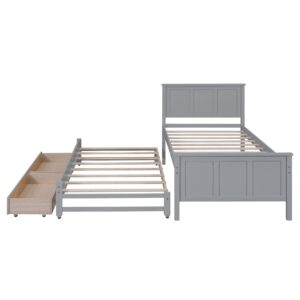 Merax Wood Bed with Trundle and 2 Drawers Twin Daybed Frame for Kids Teens Adults/No Box Spring Needed Grey