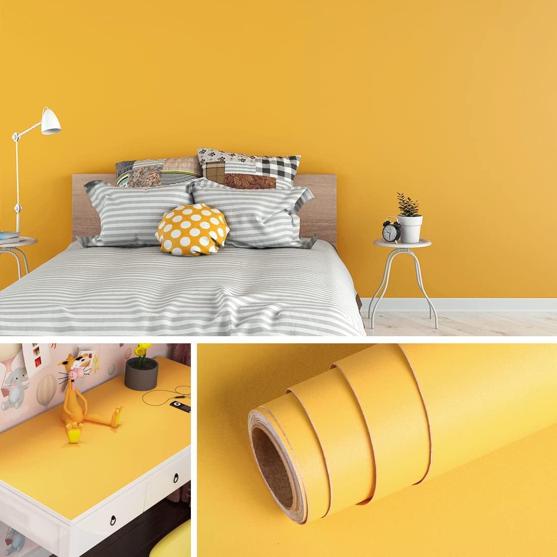 Livelynine Contact Paper Yellow Peel and Stick Wallpaper Waterproof Cabinet Wallpaper Self Adhesive Desk Vinyl Wrap Counter Top Covers Mustard Yellow Wall Paper Sticky Kids Room Decor 15.8X78.8