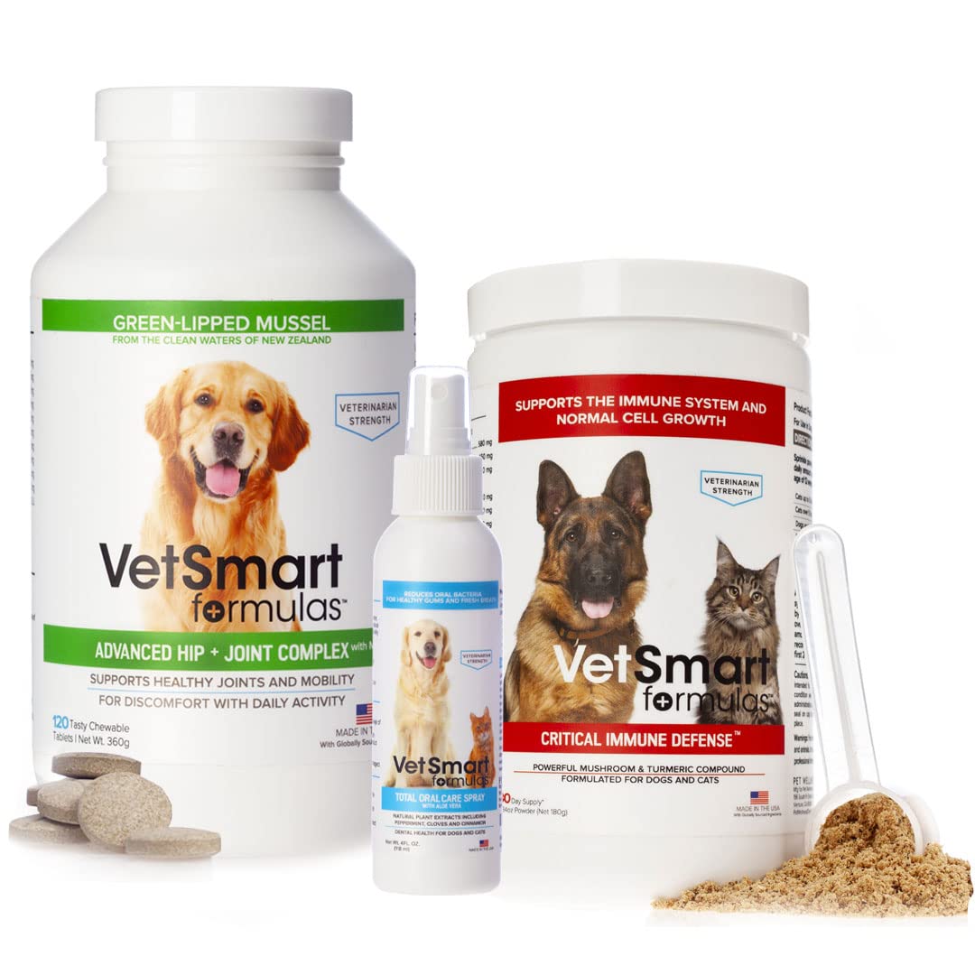 VetSmart Formulas Advanced Joint Supplement for Dogs Bundled with Breath Freshener and Critical Immune Defense for Dogs & Cats