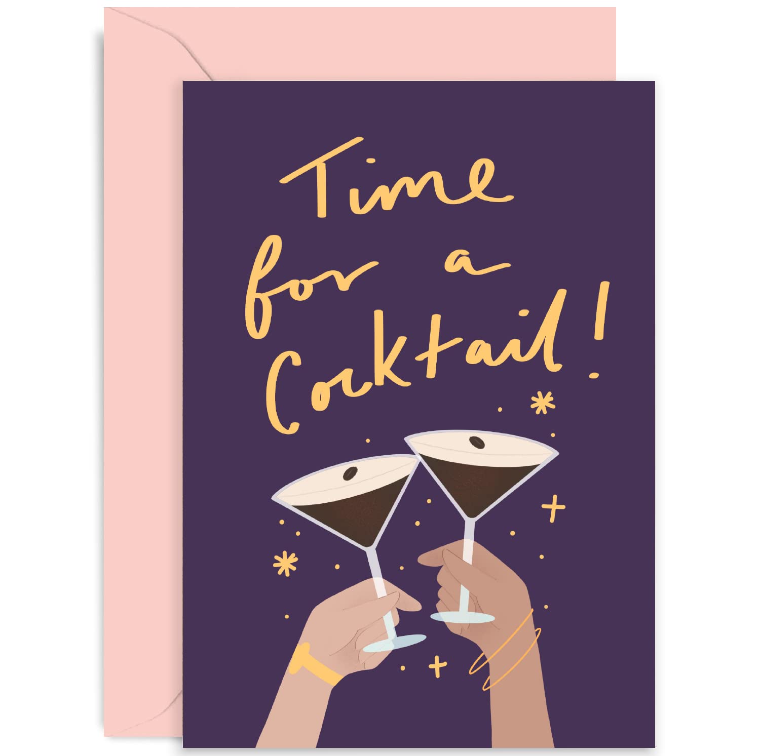 Old English Co. Cute Birthday Card for Her - Time For a Cocktail Celebration Card for Women - Sister, Niece, Mum, Wife, Friend - Sparkle Espresso Martini Greeting Card | Blank Inside with Envelope