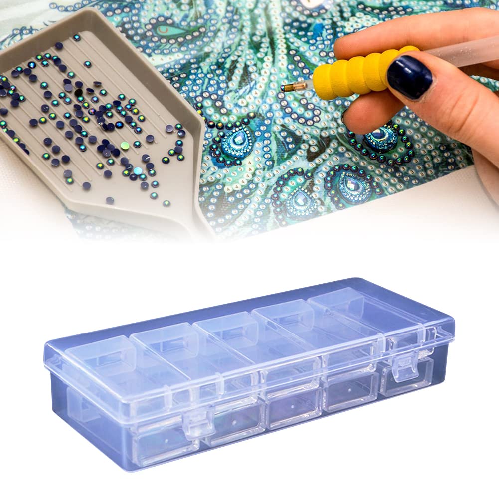 Large Clear Bead Organizer Box - 44 Slots Diamond Picture Storage Containers, 5D Diamond Embroidery Accessories Bead Organizer Case with Label Stickers for Art Craft, Storage Containers