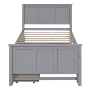 Merax Wood Bed with Trundle and 2 Drawers Twin Daybed Frame for Kids Teens Adults/No Box Spring Needed Grey