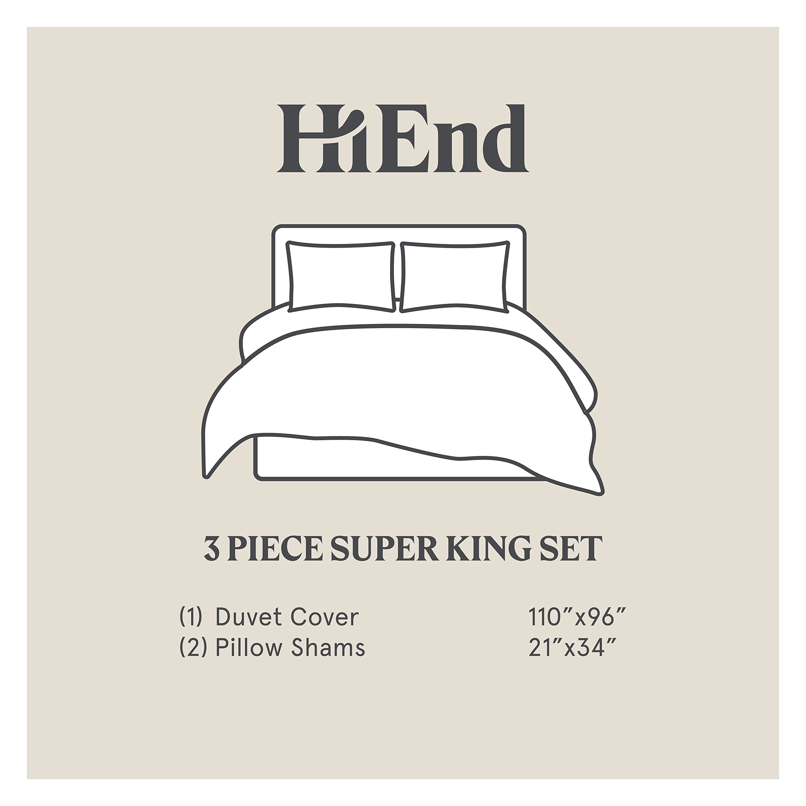 HiEnd Accents Embroidered Border 3 Piece Duvet Cover Set, Super King Size, White with Black Embroidery, Modern Classic Hotel Style Cotton Luxury Bedding, 1 Comforter Cover and 2 Pillowcases