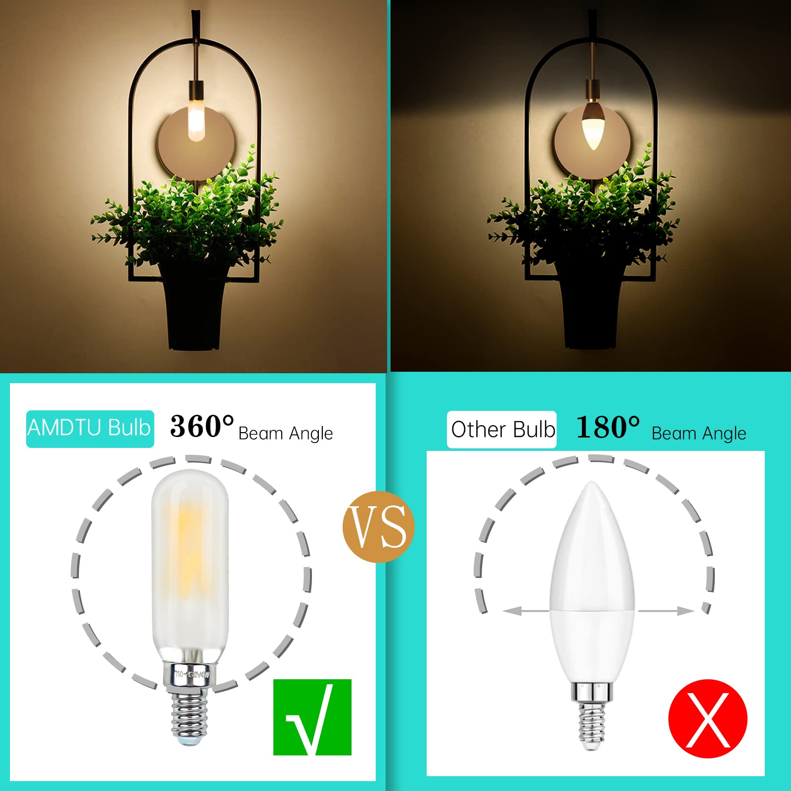 Frosted Light Bulbs E12 LED Bulb 40W Warm White 2700K, Chandelier Light Bulb Frosted, E12 Candelabra Light Bulb 40 Watt Equivalent T6 Tubular Candle Light Bulb, Frosted Glass Light Bulbs, 6 Pack