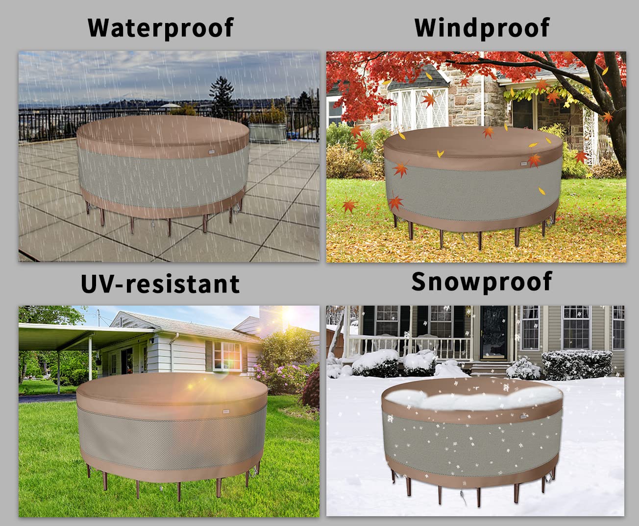 Garden Balsam Patio Furniture Cover Beige 48" D X 28" H Round Waterproof Outdoor Table Chair Set Covers Outdoor Sectional Cover Outdoor Furniture Set Cover