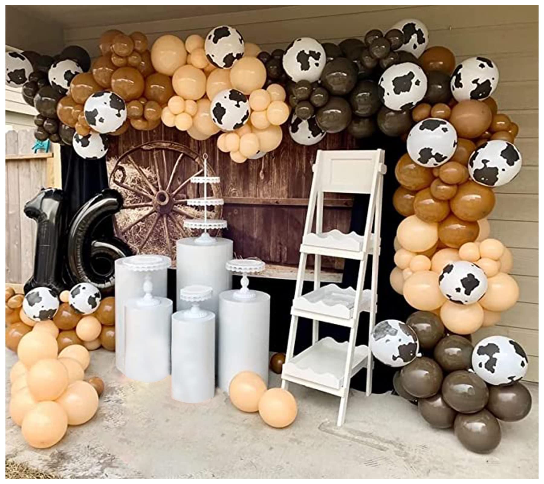 EROOCAI Cowboy Balloons Garland Arch Kit-150pcs Brown Apricot Cocoa Cow Pattern Balloons for Western Cowboy Cowgirl Farm Animal Themed Baby Shower Bachelor Birthday Party Decorations Supplies