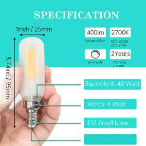 Frosted Light Bulbs E12 LED Bulb 40W Warm White 2700K, Chandelier Light Bulb Frosted, E12 Candelabra Light Bulb 40 Watt Equivalent T6 Tubular Candle Light Bulb, Frosted Glass Light Bulbs, 6 Pack