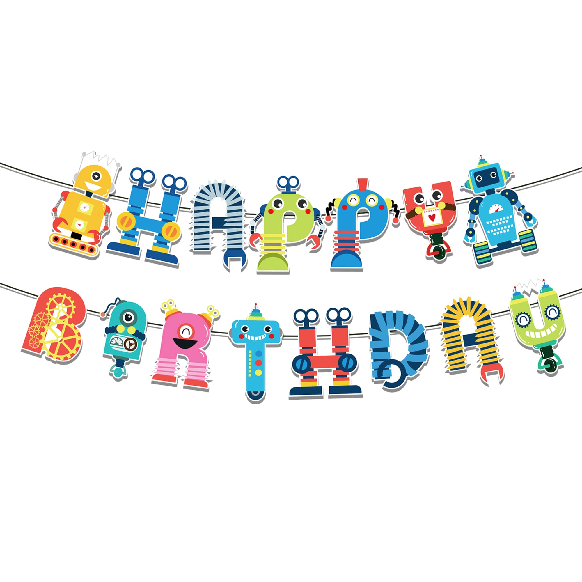 Robot Birthday Party Banner Robots Happy Birthday Banner Cartoon Birthday Sign Baby Shower Photo Props Kids Robot Birthday Party Supplies and Decorations