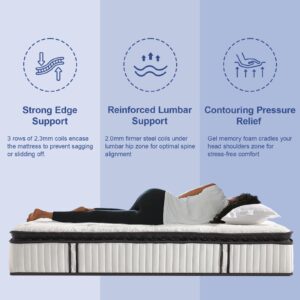 Suiforlun Twin XL Mattress, 12 Inch Pillow Top Cool Gel Memory Foam Hybrid Mattress in a Box, 7 Zone Encased Coils Innerspring for Back Pain Relief, Medium Firm