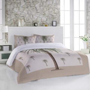 3 Pieces Duvet Cover Cal King Bedding Sets Coastal Beach Green Palm Trees Luxury Soft Comforter Cover with Pillowcases Summer Tropical Coconut Tree Microfiber Quilt Covers Set for Bedroom Decor