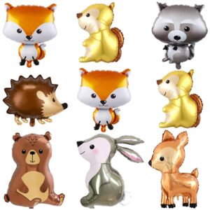 9pcs woodland animal balloons,jungle safari animal balloons for birthday party decorations rabbit,bear,fox,owl,squirrel baby shower forest animals mylar foil helium balloon