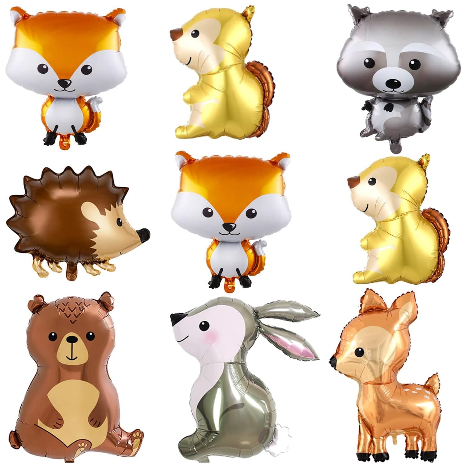 9Pcs Woodland Animal Balloons,Jungle Safari Animal Balloons for Birthday Party Decorations Rabbit,Bear,Fox,Owl,Squirrel Baby Shower Forest Animals Mylar Foil Helium Balloon